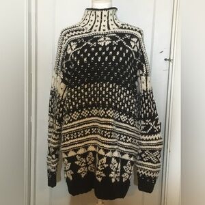 DKNY Black and Cream Nordic Pattern Women’s Wool Sweater